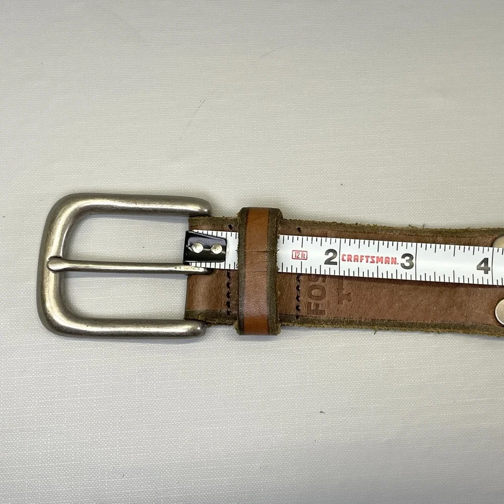 Fossil Brown Braided Woven Leather Belt Mens Size S Silver Buckle